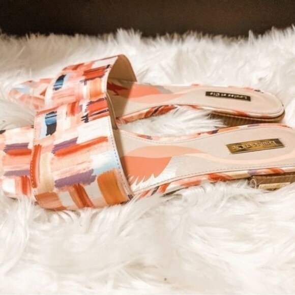 Louise et Cie Lo-Aydia Coral Multi Brush Print Fabric Slides - Picture 4 of 9